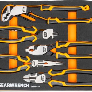 gearwrench 5 piece pitbull cushion grip pliers set in foam storage tray